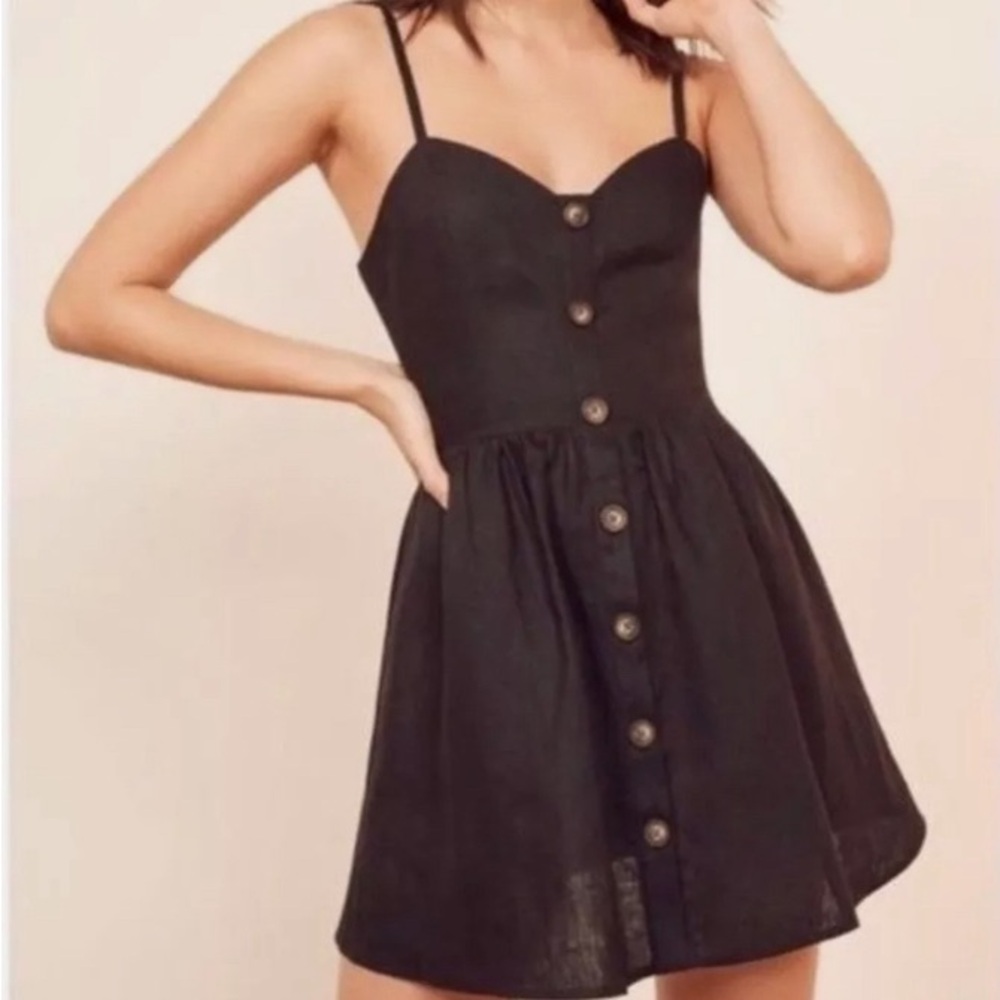 Reformation Velma Linen Dress 2 Navy Blue